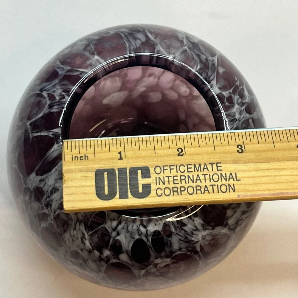 Amethyst‎ Purple White Art Glass Vase Hand Blown Mottled Orb Round Bud Vase 4.5